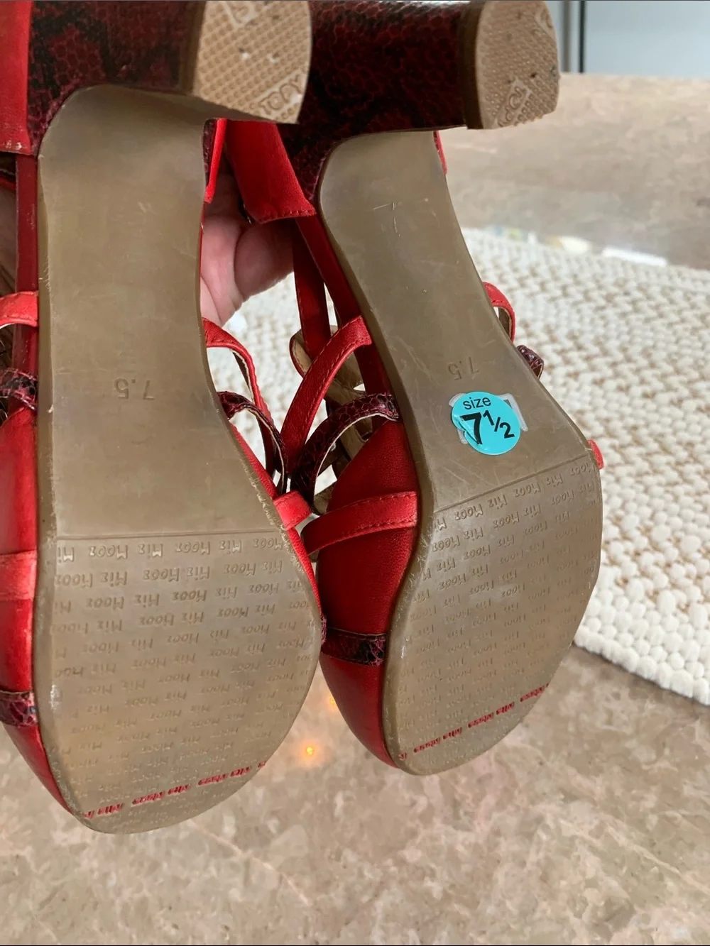 Miz Mooz Red Strappy Maryjane leather Block Heels retro 7.5 store model